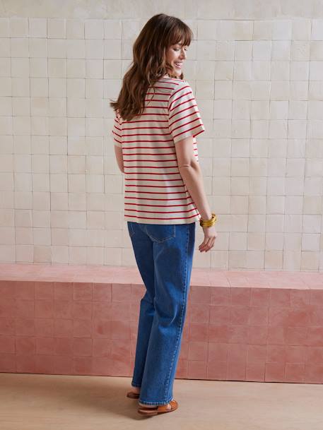 Striped Organic Cotton* T-Shirt, Maternity & Nursing striped red - vertbaudet enfant 