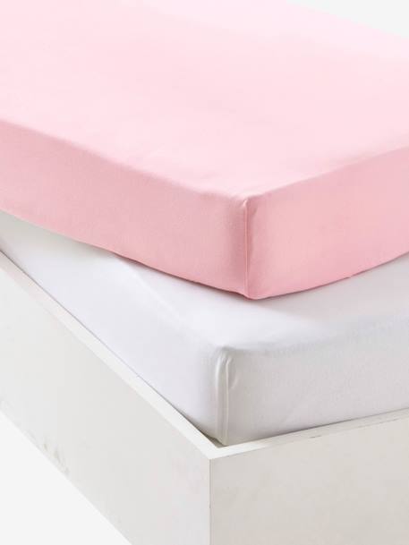 Baby Pack of 2 Fitted Sheets in Stretch Jersey Knit Green+Grey+Light Pink+Mustard+white - vertbaudet enfant 
