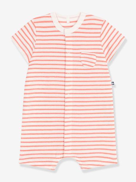 Striped Cotton Towelling Playsuit, PETIT BATEAU apricot - vertbaudet enfant 