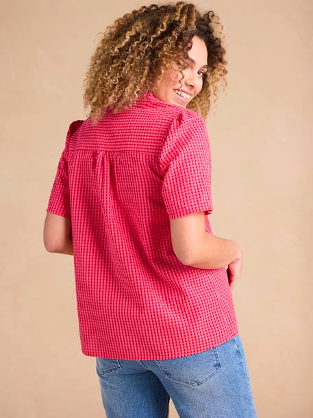 Gingham Blouse in Seersucker for Maternity & Nursing by ENVIE DE FRAISE rose - vertbaudet enfant 