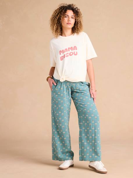 Pantalon de grossesse large gaze coton imprimé avec bandeau vert - vertbaudet enfant 
