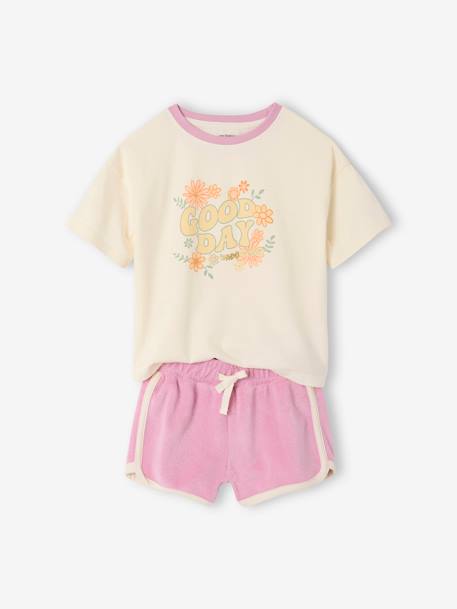 Terry Cloth T-Shirt & Shorts Set for Girls coral+lilac - vertbaudet enfant 
