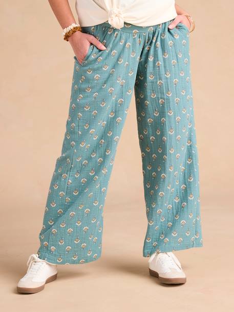 Pantalon de grossesse large gaze coton imprimé avec bandeau vert - vertbaudet enfant 