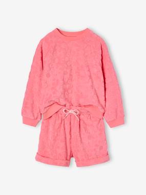Fille-Ensemble sweat et short fleurs en éponge fille