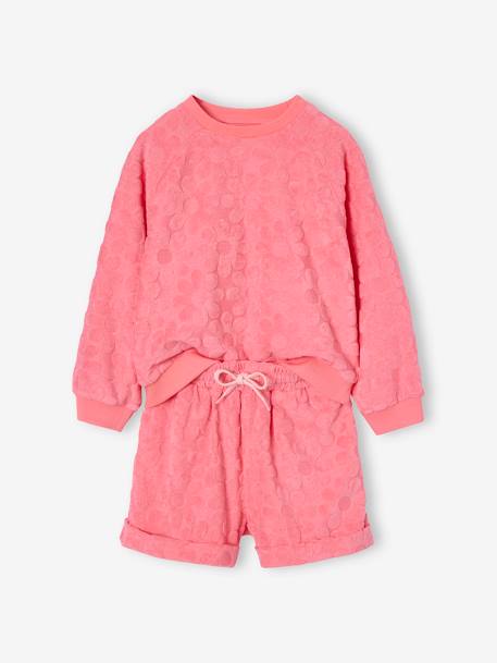 Fleece Sweatshirt & Floral Shorts Set for Girls sweet pink - vertbaudet enfant 