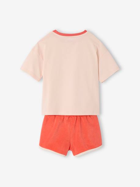 Terry Cloth T-Shirt & Shorts Set for Girls coral+lilac - vertbaudet enfant 