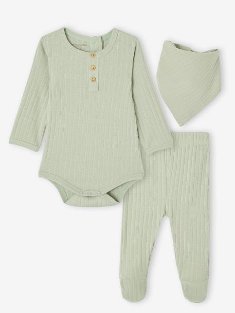 Ensemble body + legging + foulard bébé vert sauge - vertbaudet enfant 
