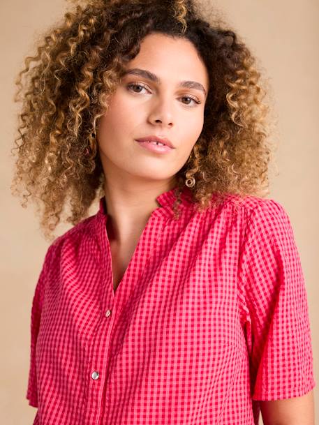 Gingham Blouse in Seersucker for Maternity & Nursing by ENVIE DE FRAISE rose - vertbaudet enfant 