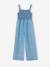 Lightweight denim floral embroidered mock neck jumpsuit for girls light blue - vertbaudet enfant 