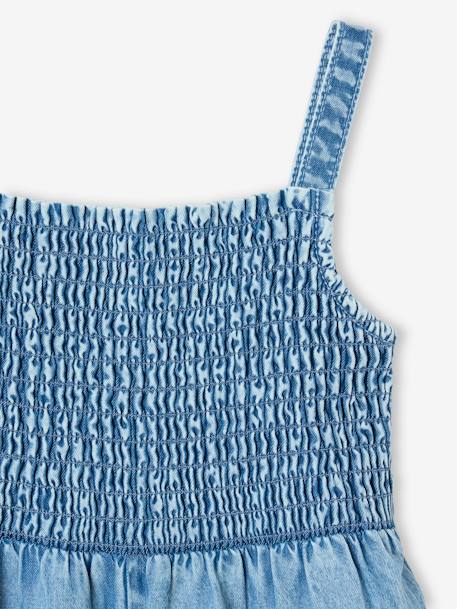 Lightweight denim floral embroidered mock neck jumpsuit for girls light blue - vertbaudet enfant 