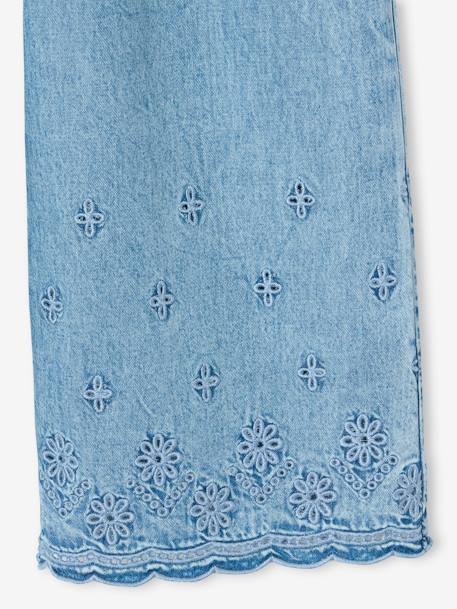 Lightweight denim floral embroidered mock neck jumpsuit for girls light blue - vertbaudet enfant 
