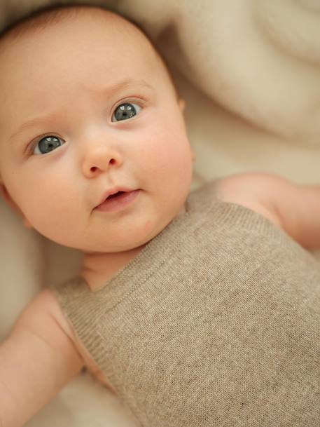 Barboteuse bébé laine et cachemire personnalisable beige chiné - vertbaudet enfant 