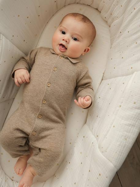 Combinaison naissance en laine et cachemire personnalisable beige chiné - vertbaudet enfant 