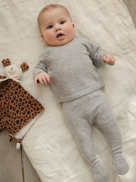 Ensemble naissance pull pantalon laine et cachemire personnalisable gris chiné - vertbaudet enfant 