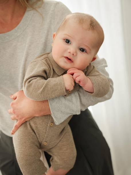 Combinaison naissance en laine et cachemire personnalisable beige chiné - vertbaudet enfant 