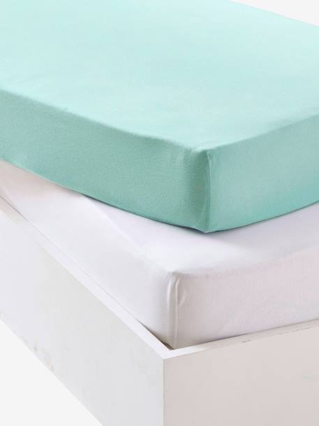 Baby Pack of 2 Fitted Sheets in Stretch Jersey Knit Green+Grey+Light Pink+Mustard - vertbaudet enfant 
