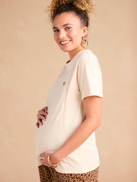 'Mama d'Amour' Organic Cotton T-Shirt, Maternity & Nursing, ENVIE DE FRAISE ecru - vertbaudet enfant 