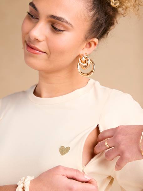 'Mama d'Amour' Organic Cotton T-Shirt, Maternity & Nursing, ENVIE DE FRAISE ecru - vertbaudet enfant 