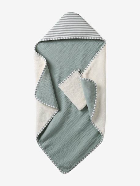 Gift Set: Reversible Bath Cape & Mitt, ENVIE DE FRAISE sage green - vertbaudet enfant 