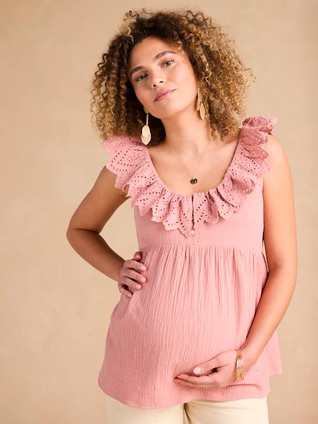 Blouse grossesse en gaze coton col broderie anglaise terracotta - vertbaudet enfant 