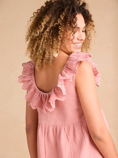 Blouse grossesse en gaze coton col broderie anglaise terracotta - vertbaudet enfant 