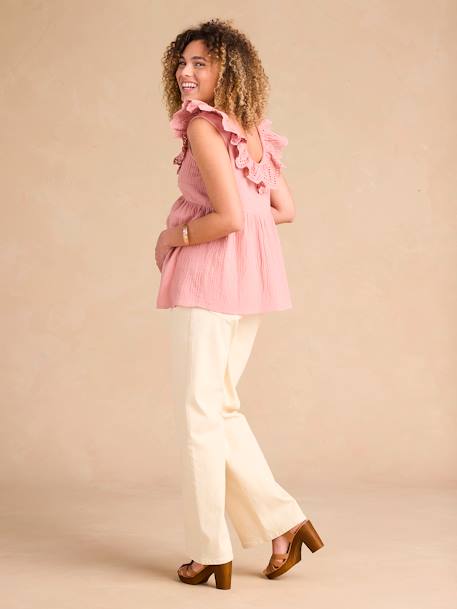 Blouse grossesse en gaze coton col broderie anglaise terracotta - vertbaudet enfant 
