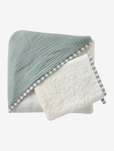 Gift Set: Reversible Bath Cape & Mitt, ENVIE DE FRAISE sage green - vertbaudet enfant 