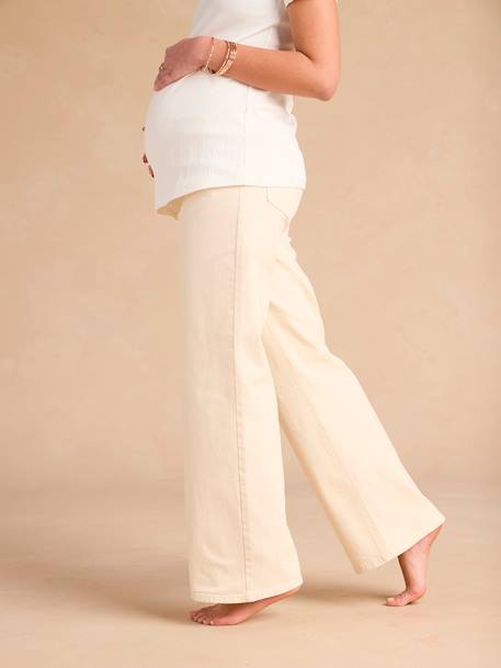 Wide-Leg Maternity Jeans with Seamless Belly Band, ENVIE DE FRAISE ecru - vertbaudet enfant 