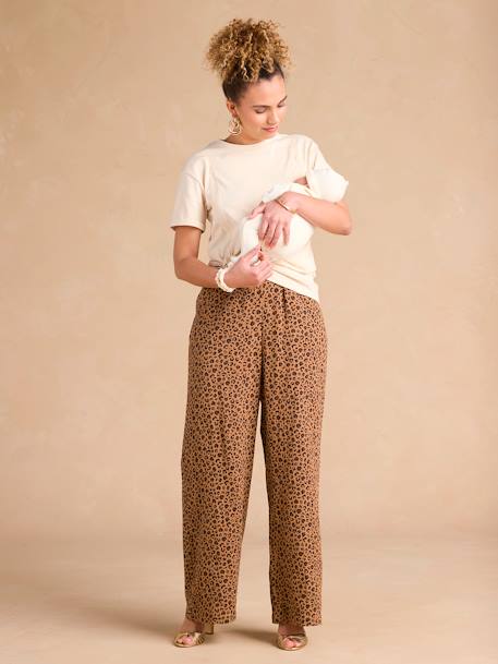 Wide-Leg Leopard Print Trousers in Cotton Gauze for Maternity, ENVIE DE FRAISE beige - vertbaudet enfant 