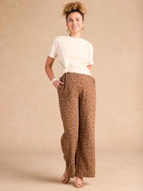 Wide-Leg Leopard Print Trousers in Cotton Gauze for Maternity, ENVIE DE FRAISE beige - vertbaudet enfant 