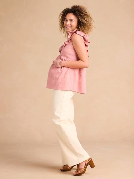 Cotton Gauze Blouse with Broderie Anglaise Collar for Maternity by ENVIE DE FRAISE terracotta - vertbaudet enfant 
