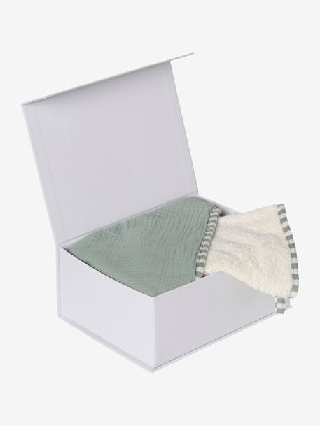 Gift Set: Reversible Bath Cape & Mitt, ENVIE DE FRAISE sage green - vertbaudet enfant 