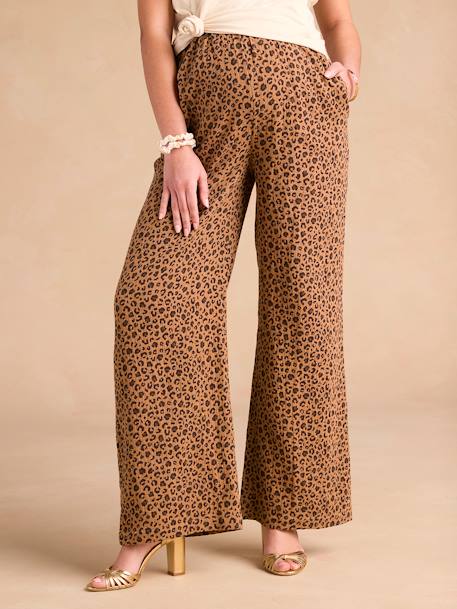 Wide-Leg Leopard Print Trousers in Cotton Gauze for Maternity, ENVIE DE FRAISE beige - vertbaudet enfant 