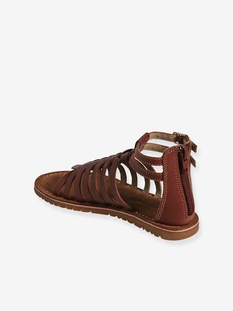 Pair of Leather-Look Gladiator Sandals for Children, Designed for Autonomy brown - vertbaudet enfant 