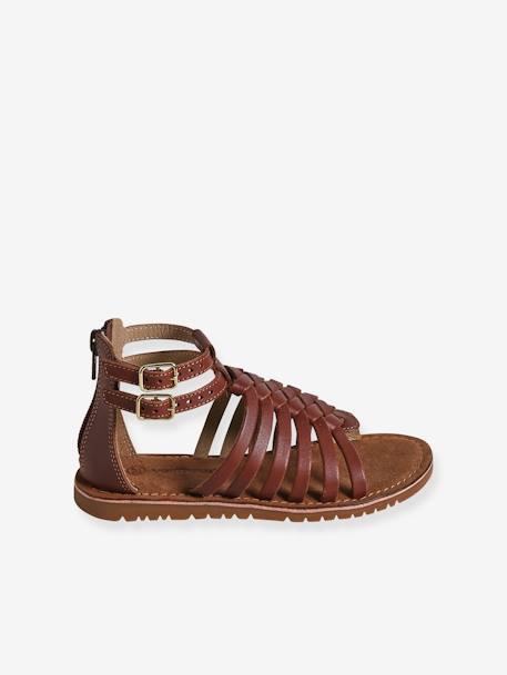 Pair of Leather-Look Gladiator Sandals for Children, Designed for Autonomy brown - vertbaudet enfant 