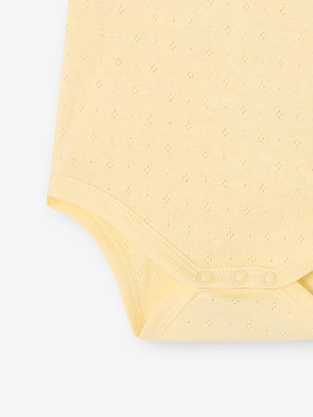 Lot de 2 bodies naissance manches courtes en maille pointelle jaune pâle - vertbaudet enfant 