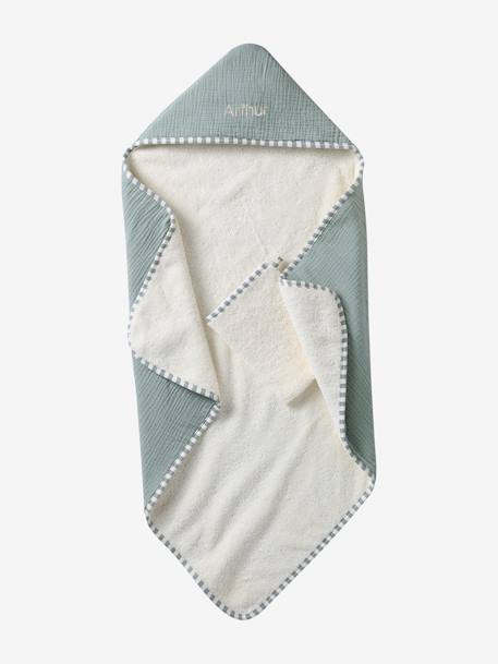 Coffret cadeau naissance cape de bain réversible personnalisable et gant vert sauge - vertbaudet enfant 