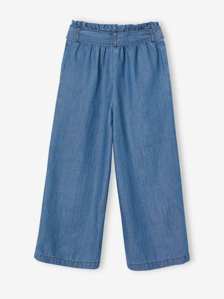 Pantacourt fille large en denim léger style 'paperbag' bleu moyen+double stone - vertbaudet enfant 