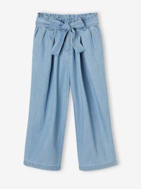 Fille-Pantacourt fille large en denim léger style "paperbag" 