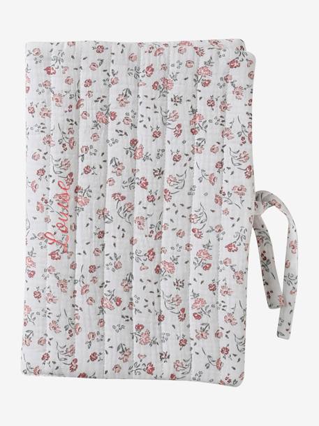 Coffret cadeau naissance 8 pièces : 1 hochet, 1 tapis à langer nomade, 5 lingettes, 1 pochette blanc imprimé+ocre+vert imprimé - vertbaudet enfant 