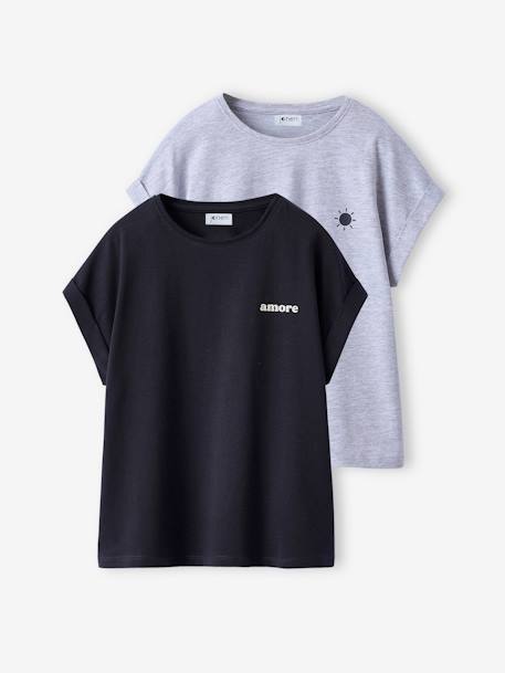 Lot de 2 T-shirts manches courtes fille anthracite - vertbaudet enfant 
