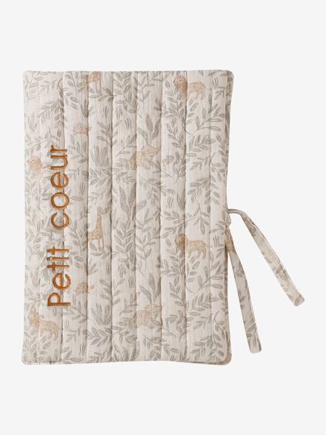 Coffret cadeau naissance 8 pièces : 1 hochet, 1 tapis à langer nomade, 5 lingettes, 1 pochette blanc imprimé+ocre+vert imprimé - vertbaudet enfant 