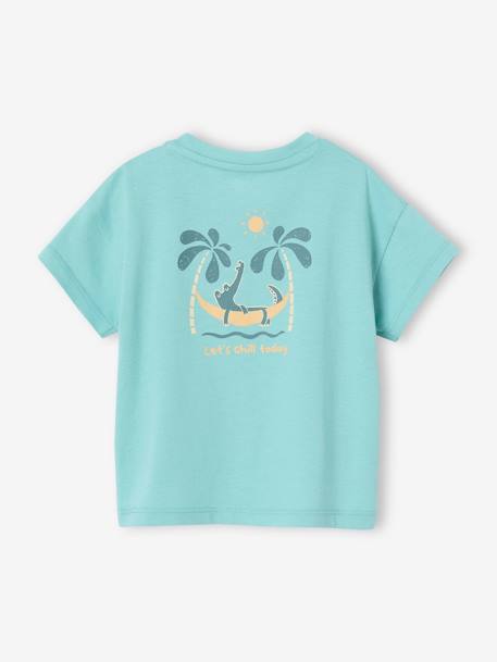 T-Shirt with Large Motif on the Back & Press Stud on Shoulder for Babies turquoise - vertbaudet enfant 