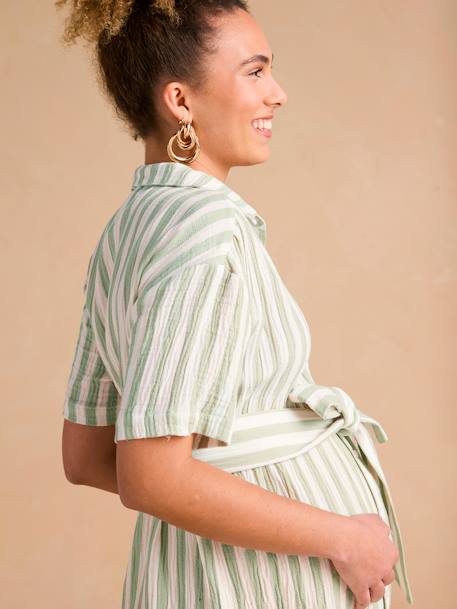 Cotton Gauze Shirt Dress with Wide Straps, Maternity & Nursing Special, ENVIE DE FRAISE sage green - vertbaudet enfant 
