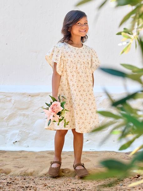 Robe fille en gaze de coton imprimée beige+beige imprimé+rose+rose pâle+vanille - vertbaudet enfant 
