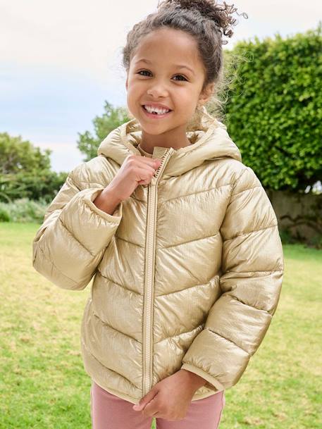 Doudoune fille légère à capuche effet brillant métallisé or+rose - vertbaudet enfant 