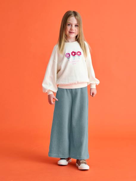 Pantalon fille large en velours anthracite+bleu grisé+écru+kaki+marron+prune+rose - vertbaudet enfant 