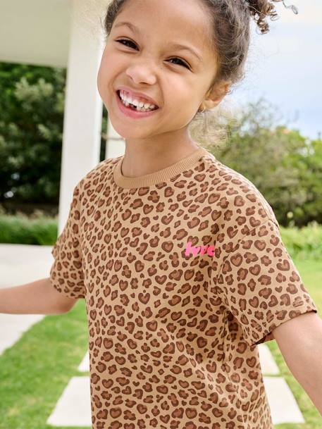 T-shirt fille imprimé manches courtes anthracite+beige+jaune pâle+sable - vertbaudet enfant 