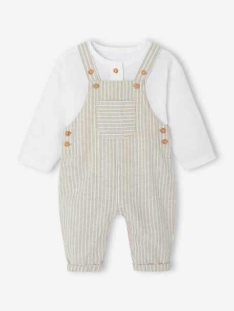 Ensemble bébé naissance cérémonie chemise salopette en lin et coton argile+bleu - vertbaudet enfant 