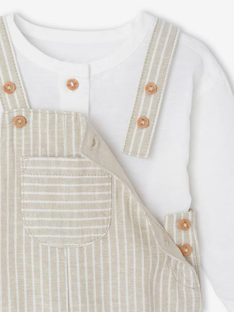 Ensemble bébé naissance cérémonie chemise salopette en lin et coton argile+bleu - vertbaudet enfant 